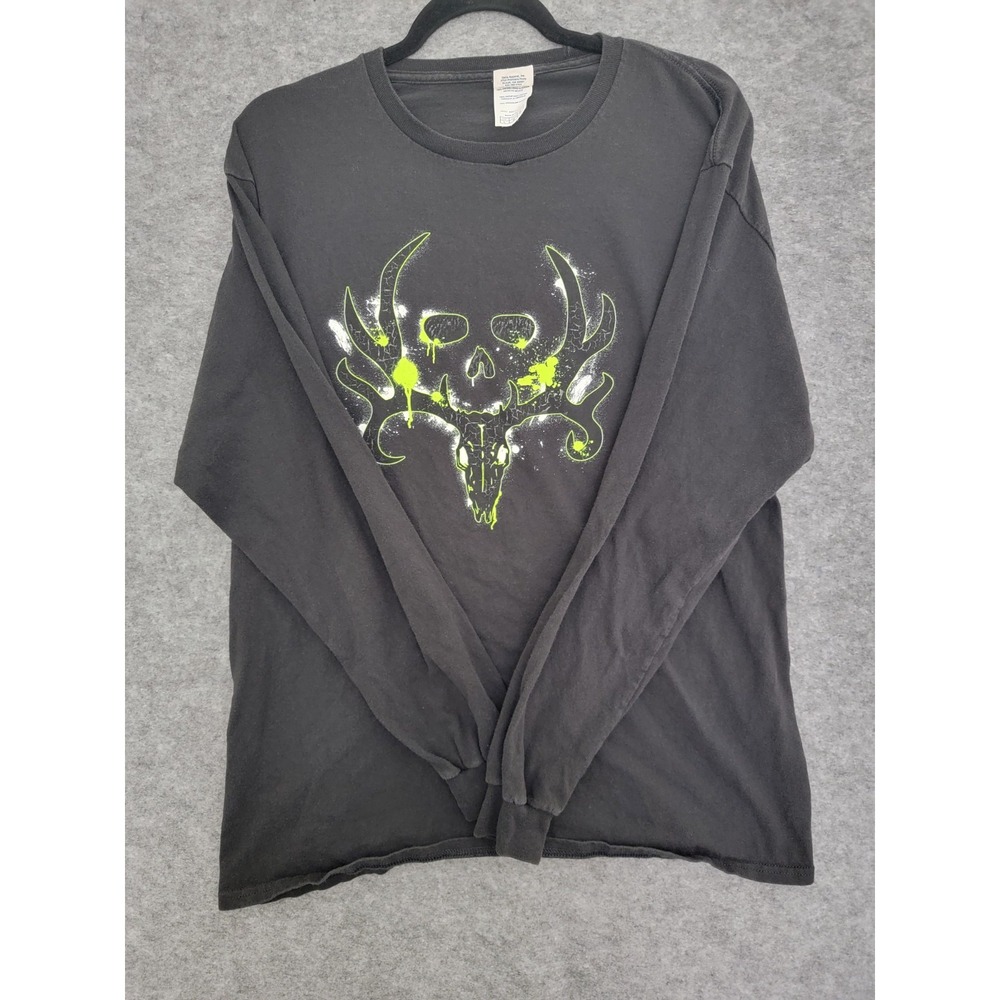 Delta Pro Weight Hunt Shirt Mens Large Black Green Deer Skull Graphic Tee L